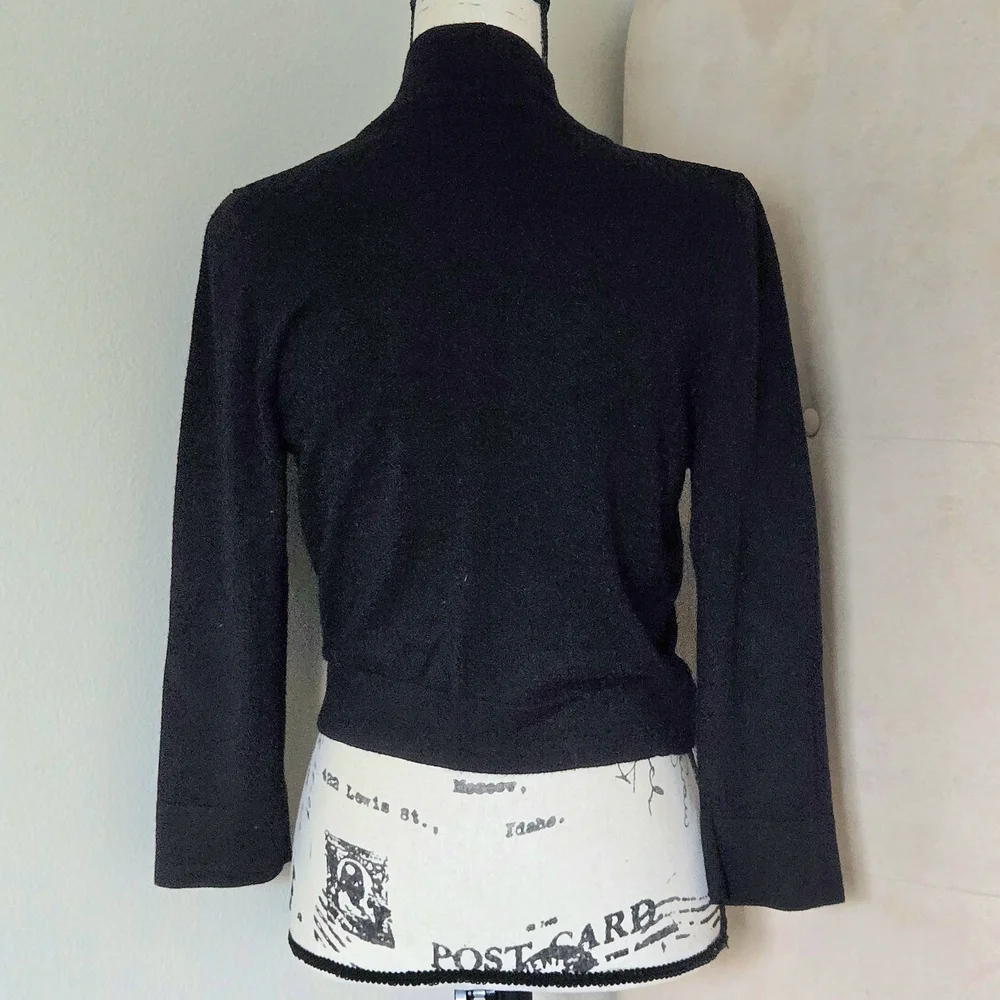 Y2K Jessica Howard Evenings - Black Shrug, Cropped Sweater Cardigan, 3/4 Sleeves - Picture 2 of 5